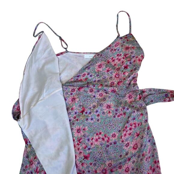 Lush Sz S Pastel Purple Pink Floral Flirt Mini Tank Dress Wrap Style Chiffon NWT - Picture 11 of 16
